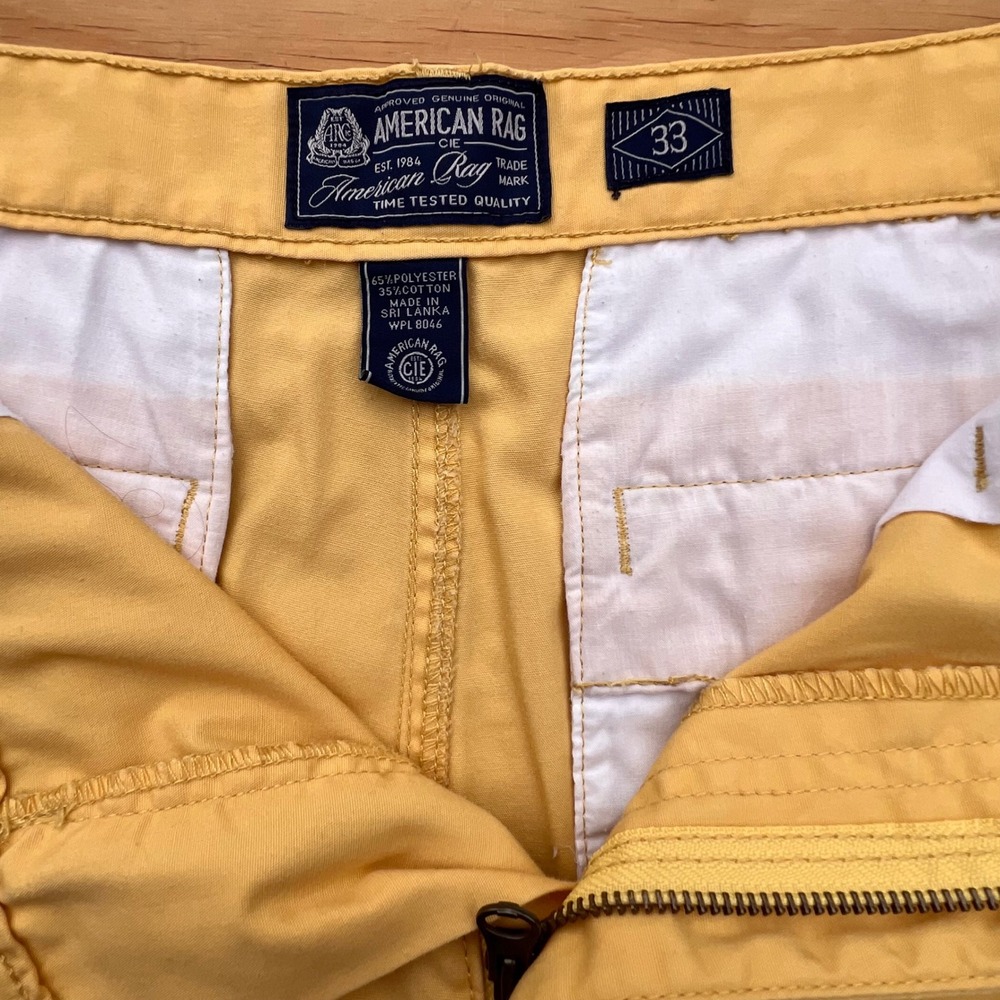 American Rag Mens Yellow Chino Shorts Size 33 Flat Front Cotton Blend Casual - Picture 3 of 6